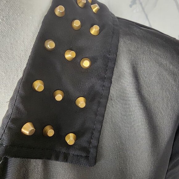 Stella Tweed Black Gold Studded Collar Button Front Sheer Blouse - Picture 2 of 7
